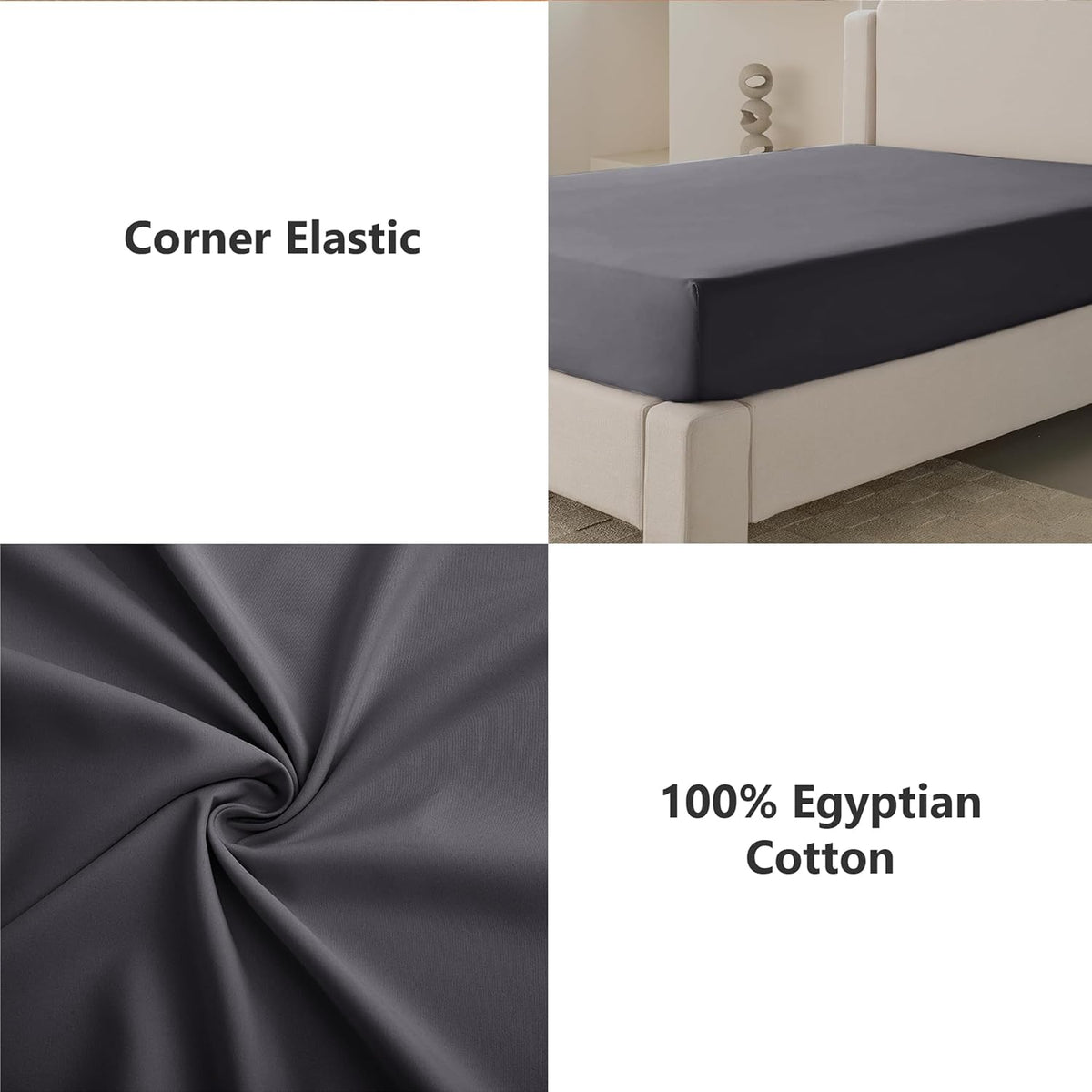 Fitted Sheet 100% Egyptian Cotton 300TC Hotel Quality 30 Cm Fitted Bedsheets (Charcoal, Single)