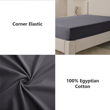 Fitted Sheet 100% Egyptian Cotton 300TC Hotel Quality 30 Cm Fitted Bedsheets (Charcoal, Single)