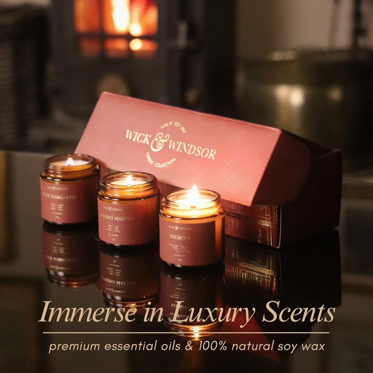 | Scented Candle Gift Set | Cocktail Collection | 3 Luxury Soy Wax Candles | Wooden Wick | 3×100G | Coffee, Blood Orange & Lime | Gift for Her & Him — Birthday, Christmas & Housewarming