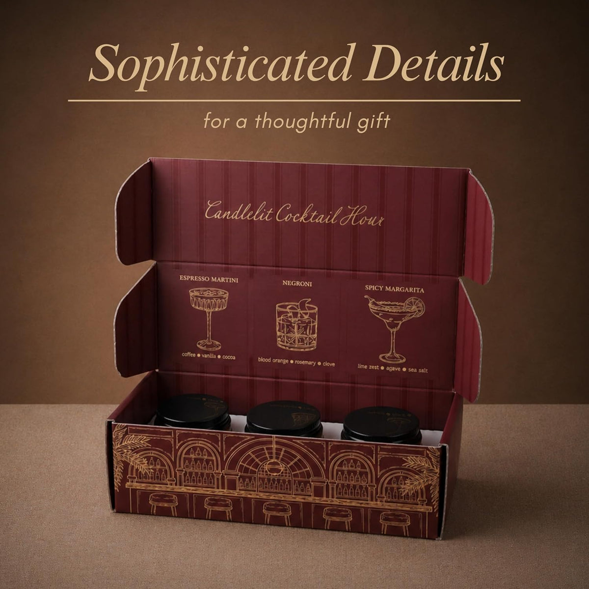 | Scented Candle Gift Set | Cocktail Collection | 3 Luxury Soy Wax Candles | Wooden Wick | 3×100G | Coffee, Blood Orange & Lime | Gift for Her & Him — Birthday, Christmas & Housewarming