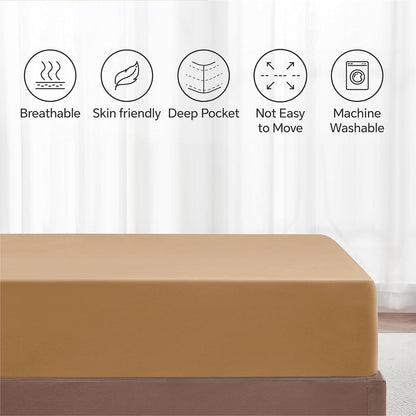 Fitted Sheet 100% Egyptian Cotton 300TC Hotel Quality 30 Cm Fitted Bedsheets (Beige, Single)