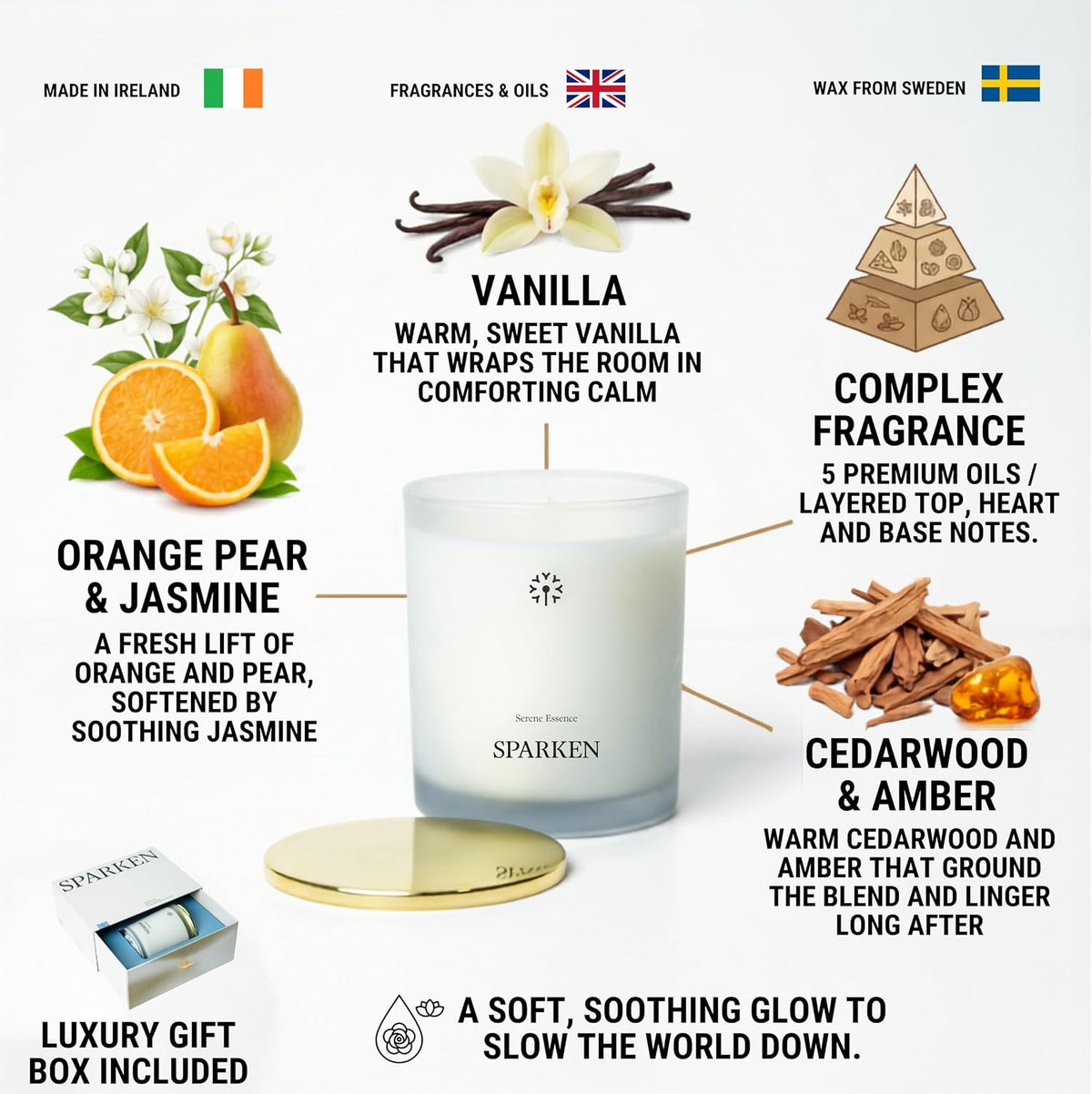 Scented Candle Gift Set, Vanilla, Orange Pear & Cedarwood, Soy 60 Hr