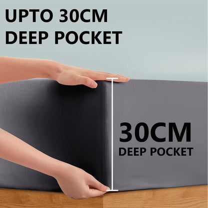 Fitted Sheet 100% Egyptian Cotton 300TC Hotel Quality 30 Cm Fitted Bedsheets (Charcoal, Single)