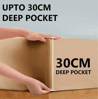 Fitted Sheet 100% Egyptian Cotton 300TC Hotel Quality 30 Cm Fitted Bedsheets (Beige, Single)