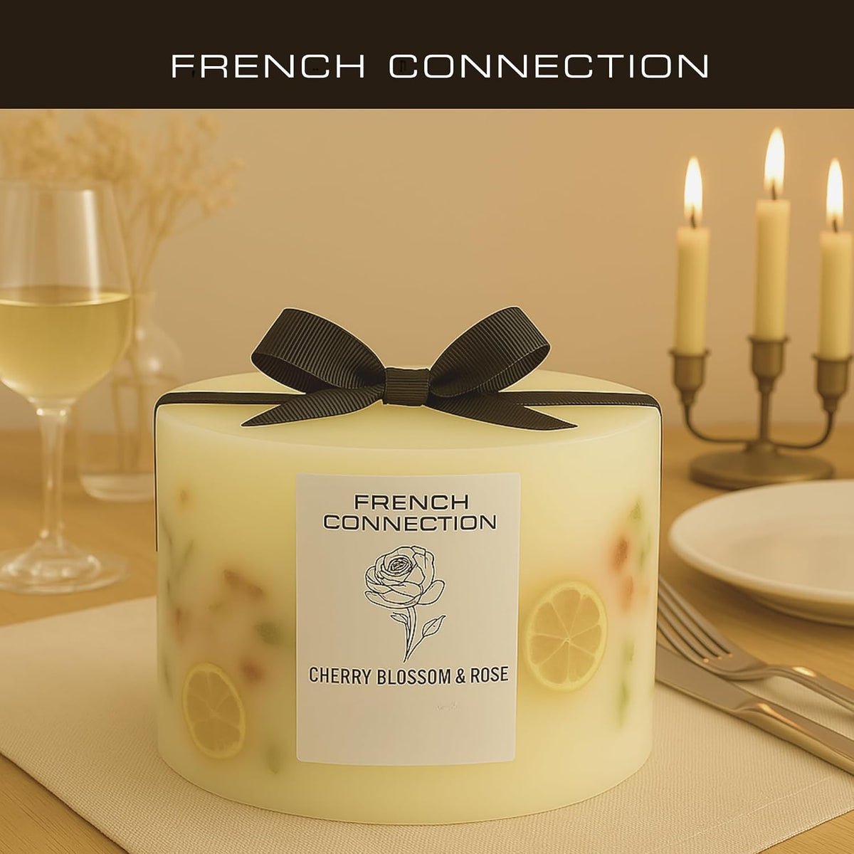 Cherry Blossom & Rose Scented Candle Botanical Pillar Candle | Aromatherapy Candles Gifts for Women & Men- (1.5Kg/91Hr) Burn Time | Long-Lasting Large 3 Wick Candle Housewarming Gift