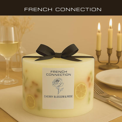 Cherry Blossom & Rose Scented Candle Botanical Pillar Candle | Aromatherapy Candles Gifts for Women & Men- (1.5Kg/91Hr) Burn Time | Long-Lasting Large 3 Wick Candle Housewarming Gift