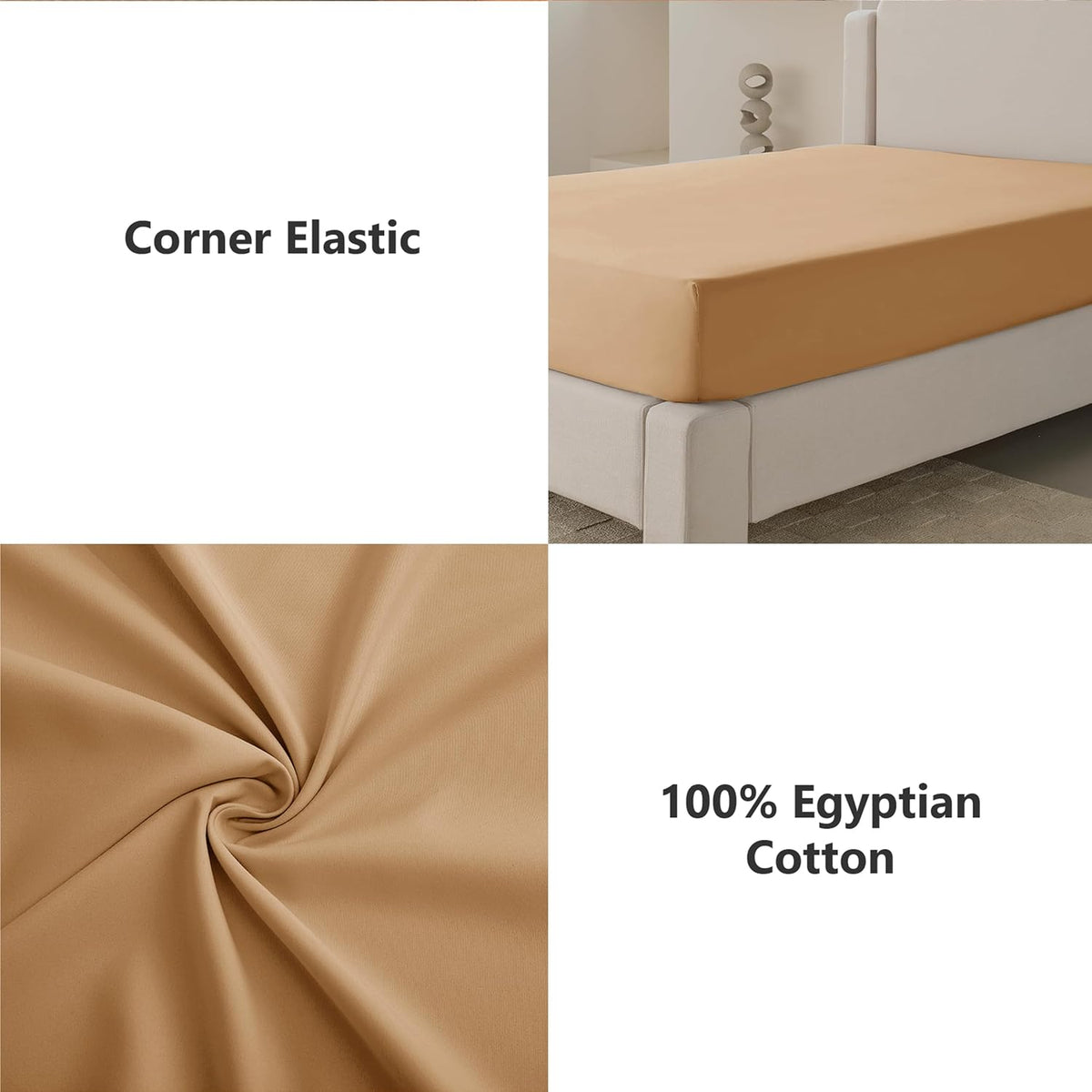 Fitted Sheet 100% Egyptian Cotton 300TC Hotel Quality 30 Cm Fitted Bedsheets (Beige, Single)