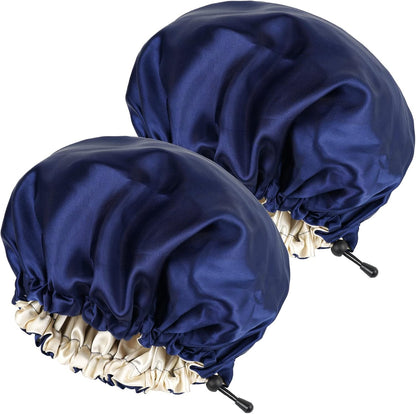 2PCS Satin Sleep Cap,Adjustable Double-Sided Sleep Bonnet,Bonnet Cap for Sleep (2 BLUE)