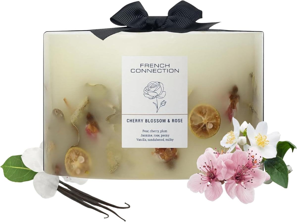 Cherry Blossom & Rose Scented Candle Botanical Pillar Candle | Aromatherapy Candles Gifts for Women & Men- (1.5Kg/91Hr) Burn Time | Long-Lasting Large 3 Wick Candle Housewarming Gift
