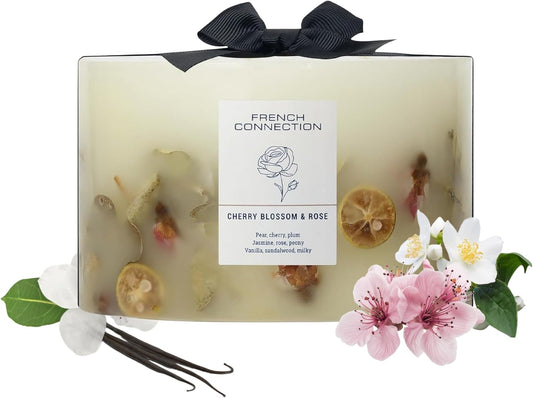 Cherry Blossom & Rose Scented Candle Botanical Pillar Candle | Aromatherapy Candles Gifts for Women & Men- (1.5Kg/91Hr) Burn Time | Long-Lasting Large 3 Wick Candle Housewarming Gift