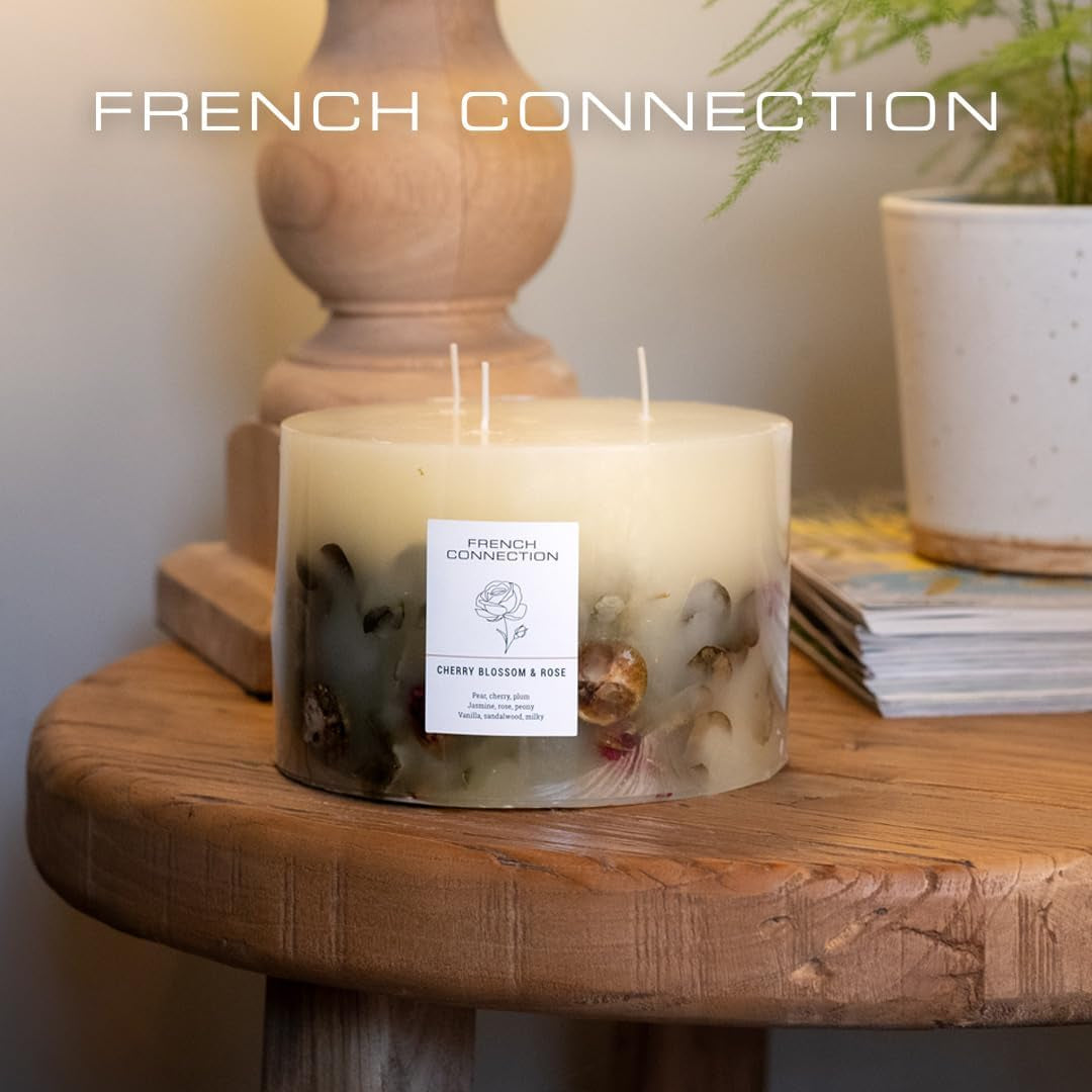 Cherry Blossom & Rose Scented Candle Botanical Pillar Candle | Aromatherapy Candles Gifts for Women & Men- (1.5Kg/91Hr) Burn Time | Long-Lasting Large 3 Wick Candle Housewarming Gift