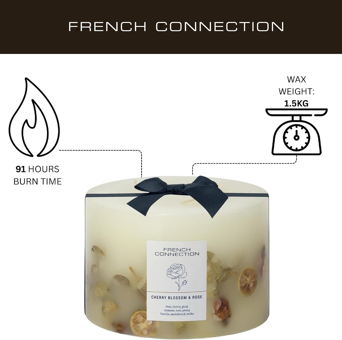 Cherry Blossom & Rose Scented Candle Botanical Pillar Candle | Aromatherapy Candles Gifts for Women & Men- (1.5Kg/91Hr) Burn Time | Long-Lasting Large 3 Wick Candle Housewarming Gift