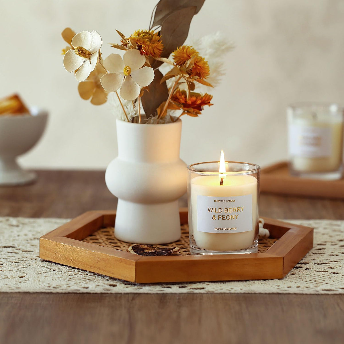 Lavender, Peony & Wild Berries Scented Candle Gift Set - Sandalwood Soy Wax, 3 x 3.5 oz, 75 Hours Burn Time, Elegant Gift for Any Occasion