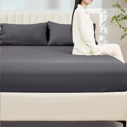 Fitted Sheet 100% Egyptian Cotton 300TC Hotel Quality 30 Cm Fitted Bedsheets (Charcoal, Single)