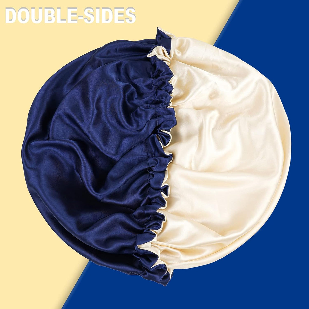 2PCS Satin Sleep Cap,Adjustable Double-Sided Sleep Bonnet,Bonnet Cap for Sleep (2 BLUE)
