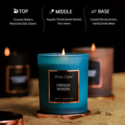 Homelights Luxury Scented Candle, Natural Soy Wax, Home Fragrance Decor Gift,French Riviera, Medium Jar