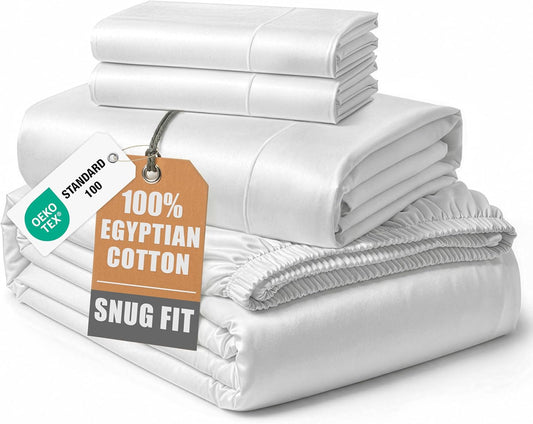 Egyptian Cotton Sateen Queen Sheet Set – 4-Piece