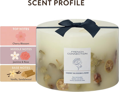 Cherry Blossom & Rose Scented Candle Botanical Pillar Candle | Aromatherapy Candles Gifts for Women & Men- (1.5Kg/91Hr) Burn Time | Long-Lasting Large 3 Wick Candle Housewarming Gift