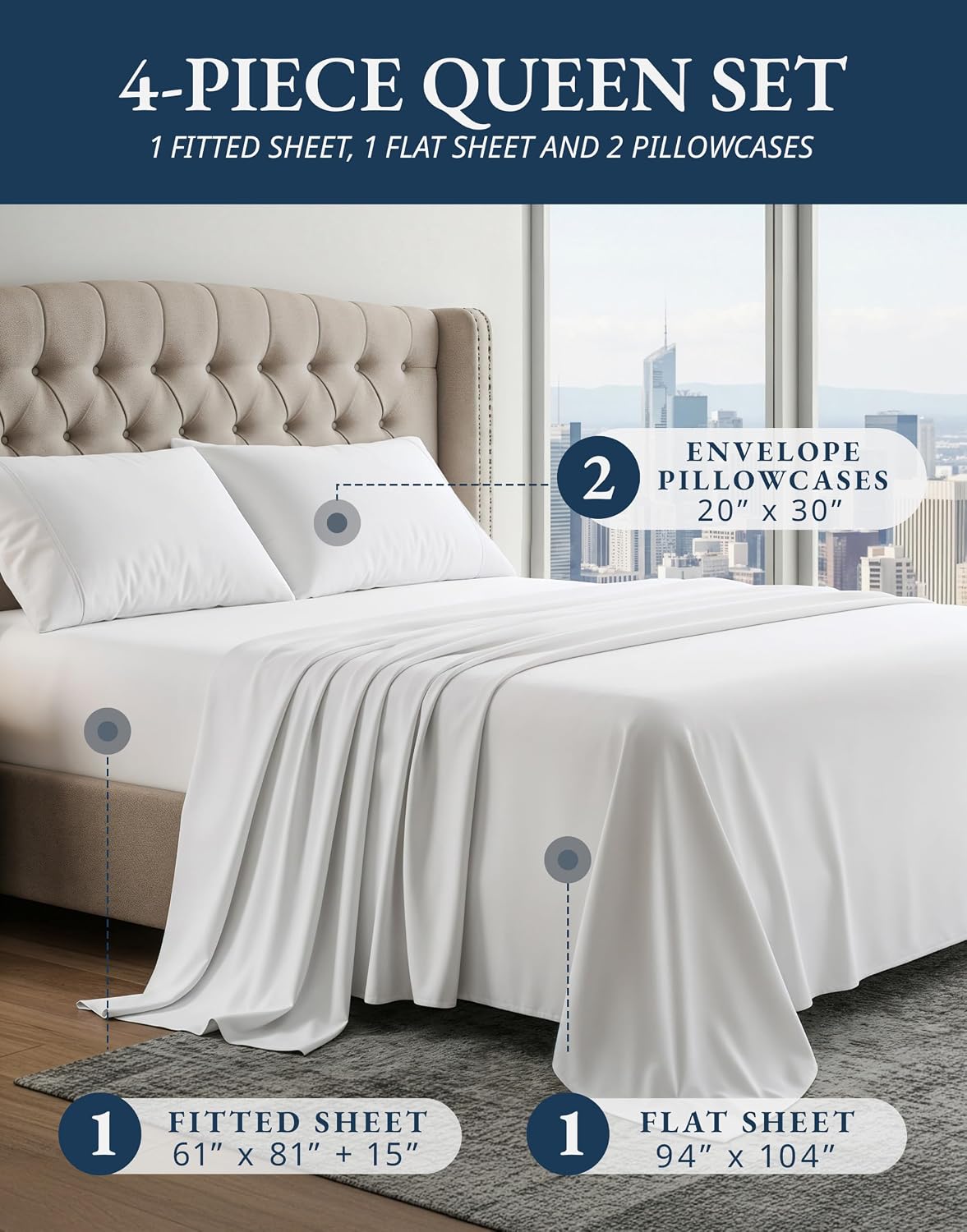 Egyptian Cotton Sateen Queen Sheet Set – 4-Piece