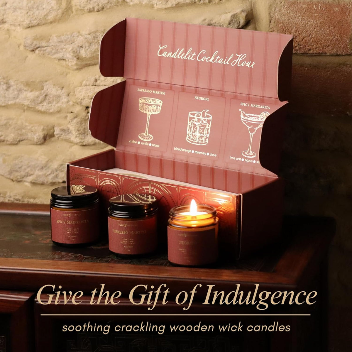 | Scented Candle Gift Set | Cocktail Collection | 3 Luxury Soy Wax Candles | Wooden Wick | 3×100G | Coffee, Blood Orange & Lime | Gift for Her & Him — Birthday, Christmas & Housewarming