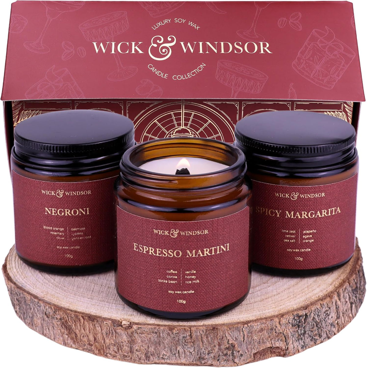 | Scented Candle Gift Set | Cocktail Collection | 3 Luxury Soy Wax Candles | Wooden Wick | 3×100G | Coffee, Blood Orange & Lime | Gift for Her & Him — Birthday, Christmas & Housewarming