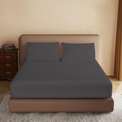 Fitted Sheet 100% Egyptian Cotton 300TC Hotel Quality 30 Cm Fitted Bedsheets (Charcoal, Single)