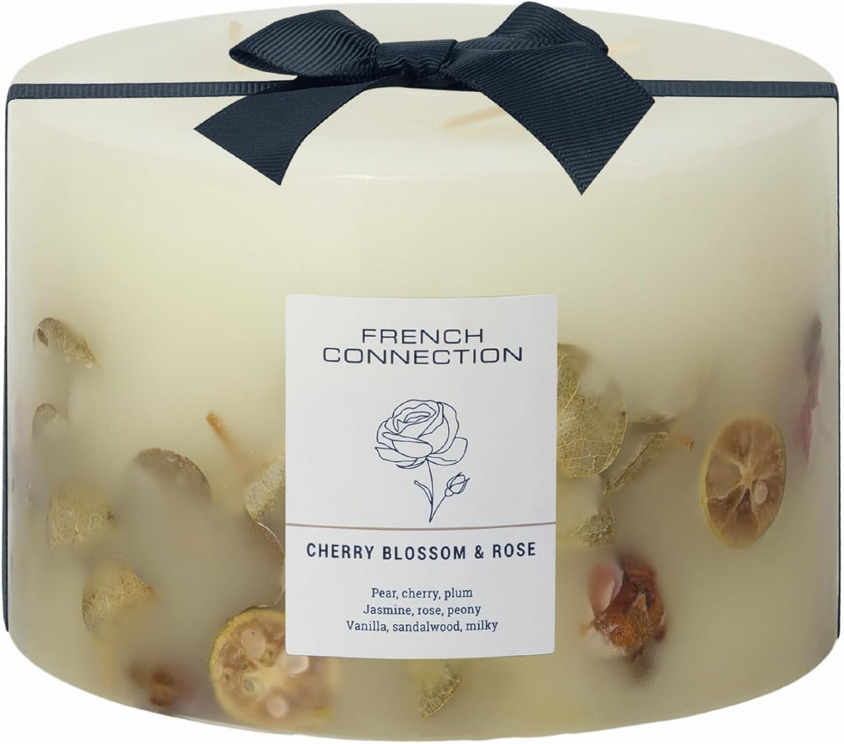 Cherry Blossom & Rose Scented Candle Botanical Pillar Candle | Aromatherapy Candles Gifts for Women & Men- (1.5Kg/91Hr) Burn Time | Long-Lasting Large 3 Wick Candle Housewarming Gift