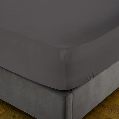 Fitted Sheet 100% Egyptian Cotton 300TC Hotel Quality 30 Cm Fitted Bedsheets (Charcoal, Single)