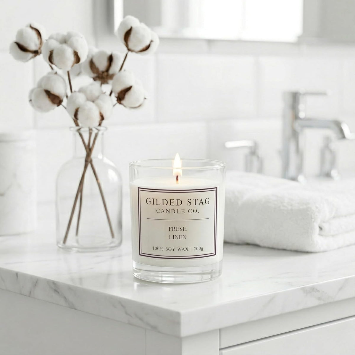 Fresh Linen Scented Soy Wax Candle -