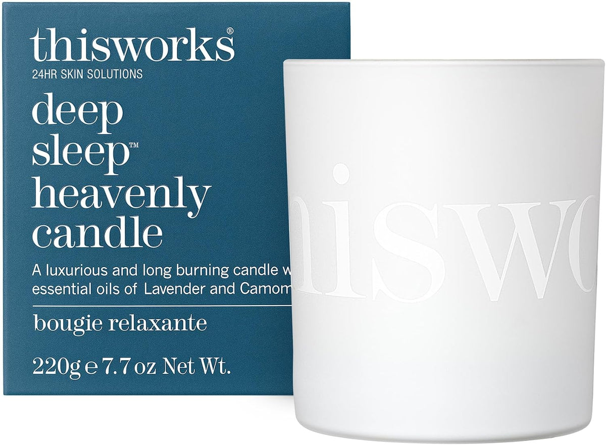 This Works Deep Sleep Heavenly Candle, 220 G - Luxury Candle Enriched with Essential Oils of Lavender, Camomile and Vetivert - Hand Poured Scented Candle with a 40Hr Burn Time for a Calming Experience