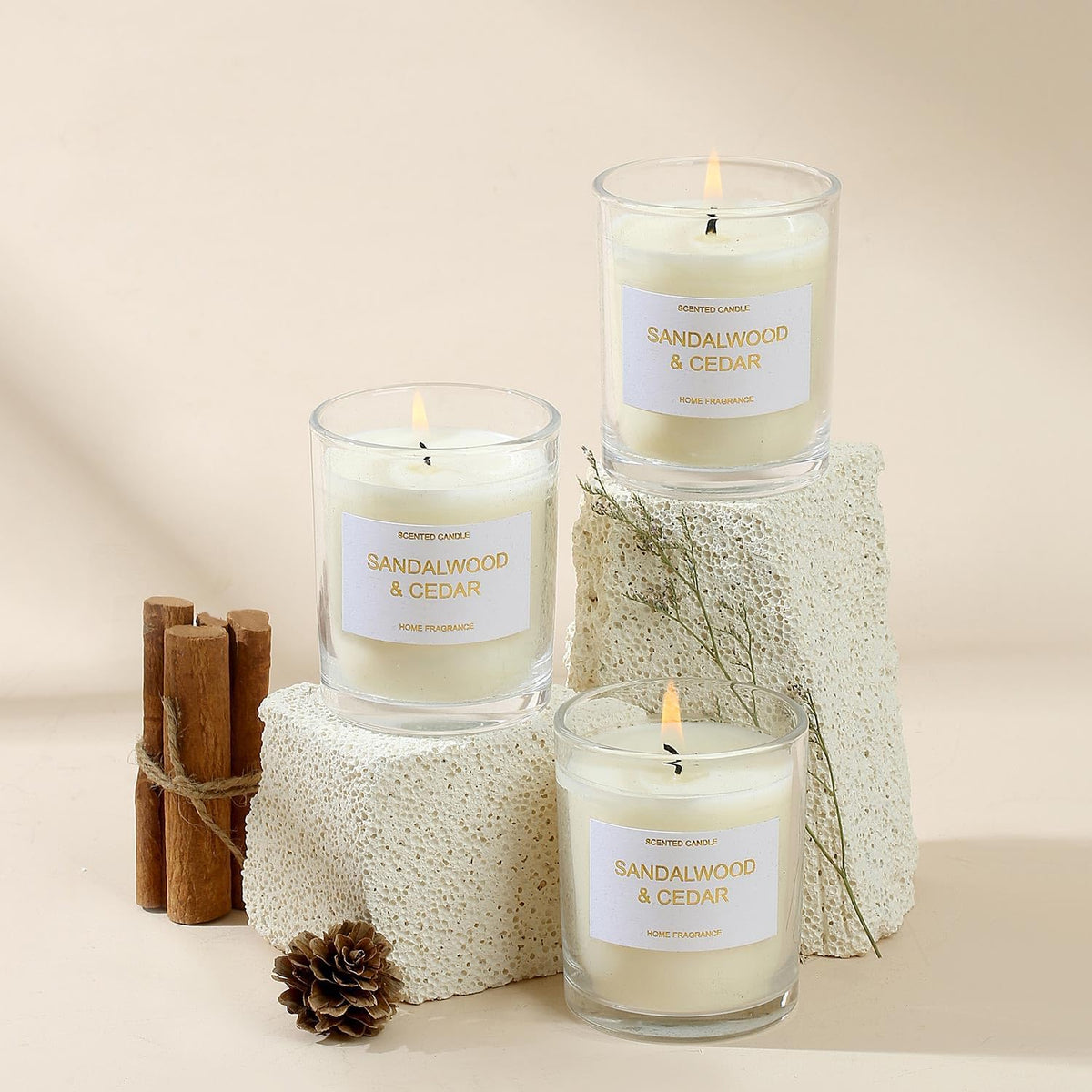 Lavender, Peony & Wild Berries Scented Candle Gift Set - Sandalwood Soy Wax, 3 x 3.5 oz, 75 Hours Burn Time, Elegant Gift for Any Occasion