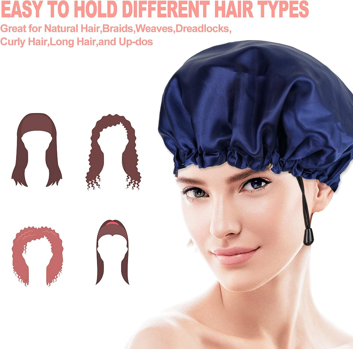 2PCS Satin Sleep Cap,Adjustable Double-Sided Sleep Bonnet,Bonnet Cap for Sleep (2 BLUE)