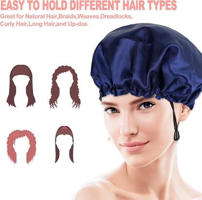2PCS Satin Sleep Cap,Adjustable Double-Sided Sleep Bonnet,Bonnet Cap for Sleep (2 BLUE)