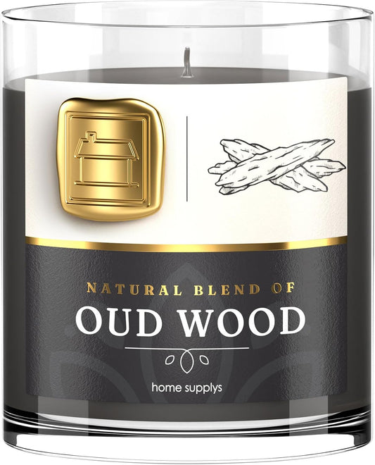 Large Oud Candle - Candle Gift for Women & Men with Lid - (300G/60Hr) Long Burn Time with Oud, Rose, Bamboo & Eucalyptus - Organic & Vegan Scented - Relaxation, Aromatherapy & Wellness