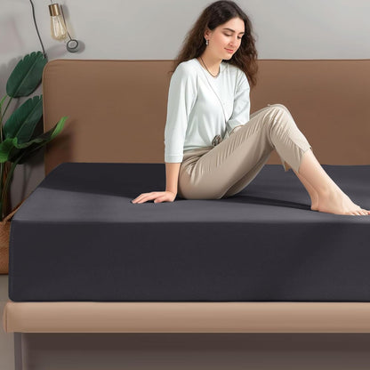 Fitted Sheet 100% Egyptian Cotton 300TC Hotel Quality 30 Cm Fitted Bedsheets (Charcoal, Single)