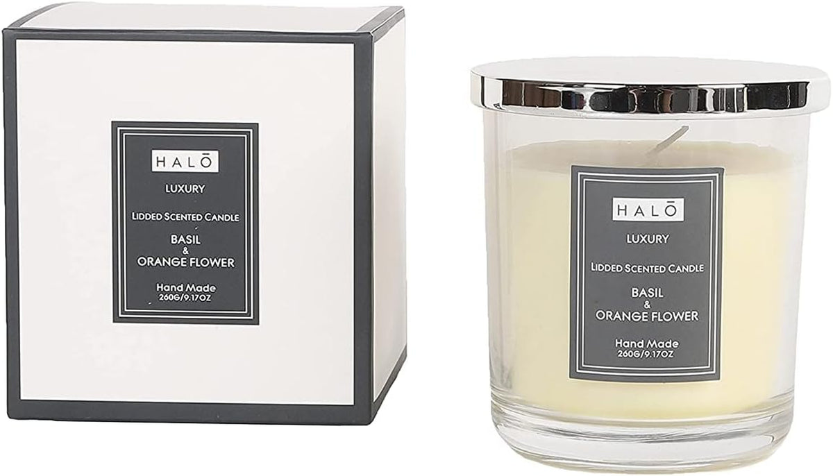 Halo Scented Candle | Basil and Orange Flower Neroli Medium Jar Candle | Burn Time: up to 30 Hours 260G, 5056242817635