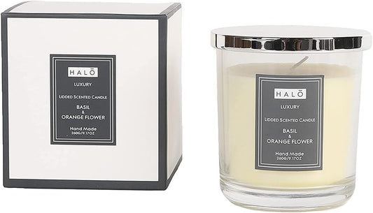 Halo Scented Candle | Basil and Orange Flower Neroli Medium Jar Candle | Burn Time: up to 30 Hours 260G, 5056242817635
