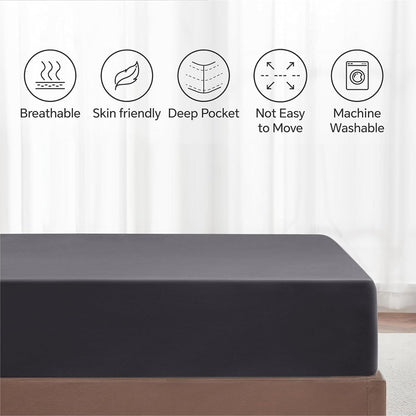 Fitted Sheet 100% Egyptian Cotton 300TC Hotel Quality 30 Cm Fitted Bedsheets (Charcoal, Single)