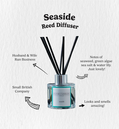 Seaside Reed Diffuser - , Luxury Diffuser Oil with a Set of 7 Fibre Sticks, 100Ml, Best Aroma Scent for Home, Kitchen, Living Room, Bathroom. Fragrance Diffusers Set with Sticks