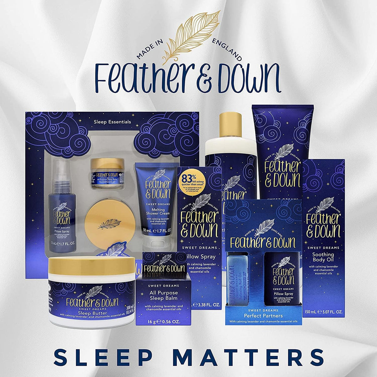 Sweet Dream Sleep Essentials Gift Set (50Ml Pillow Spray, 50Ml Melting Shower Cream, 16G All-Purpose Sleep Balm & 50Ml Sleep Butter) - Cruelty Free & Vegan Friendly.