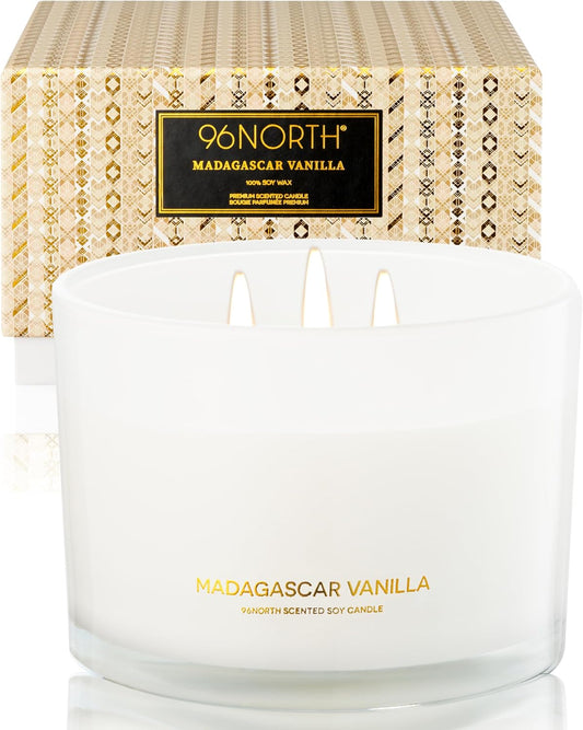 Luxury Vanilla Soy Candles | Large 3 Wick Jar Candle | up to 50 Hours Burning Time | 100% Natural Soy Wax | Relaxing Aromatherapy | Housewarming Gift for Men and Women