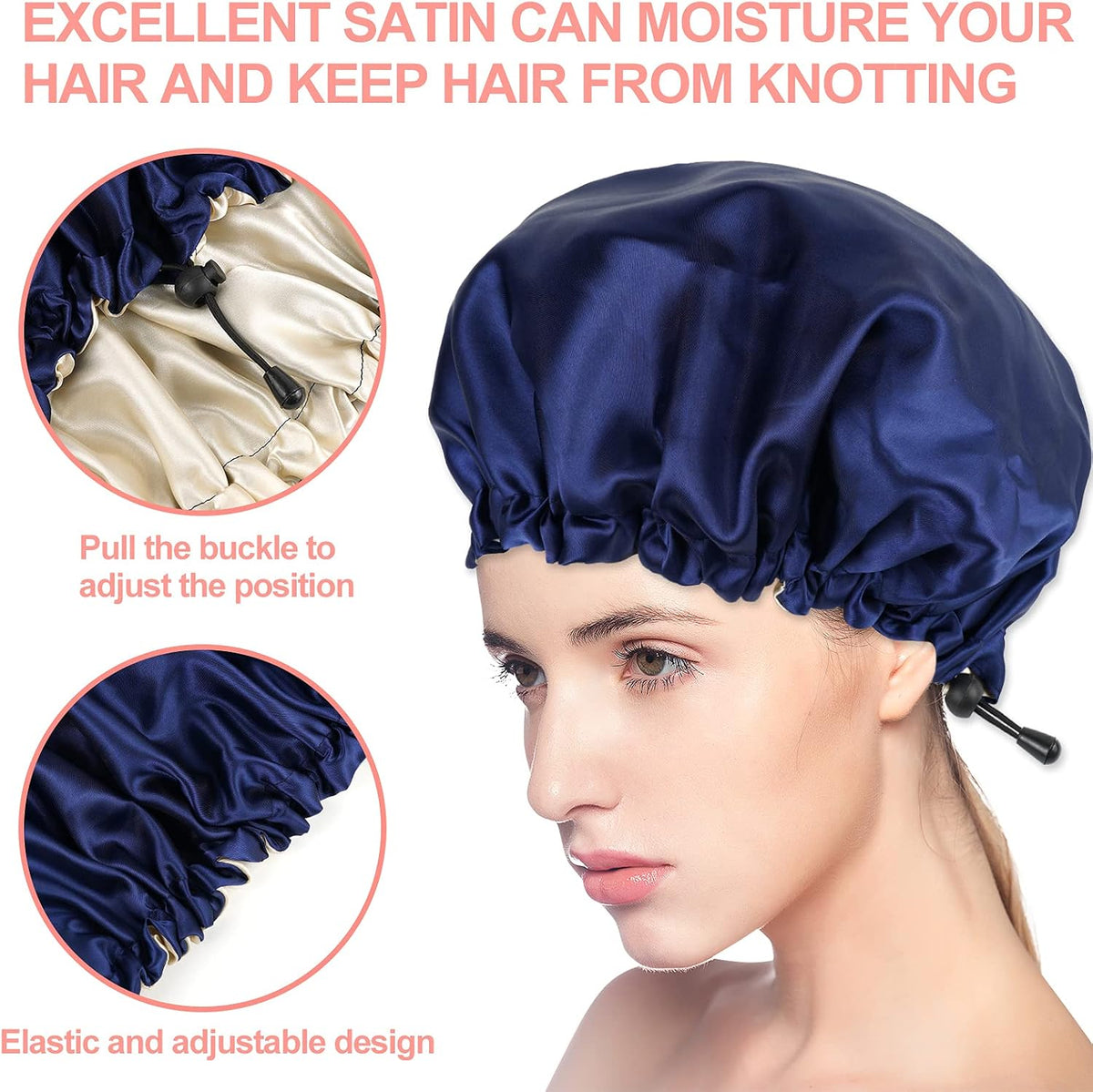 2PCS Satin Sleep Cap,Adjustable Double-Sided Sleep Bonnet,Bonnet Cap for Sleep (2 BLUE)