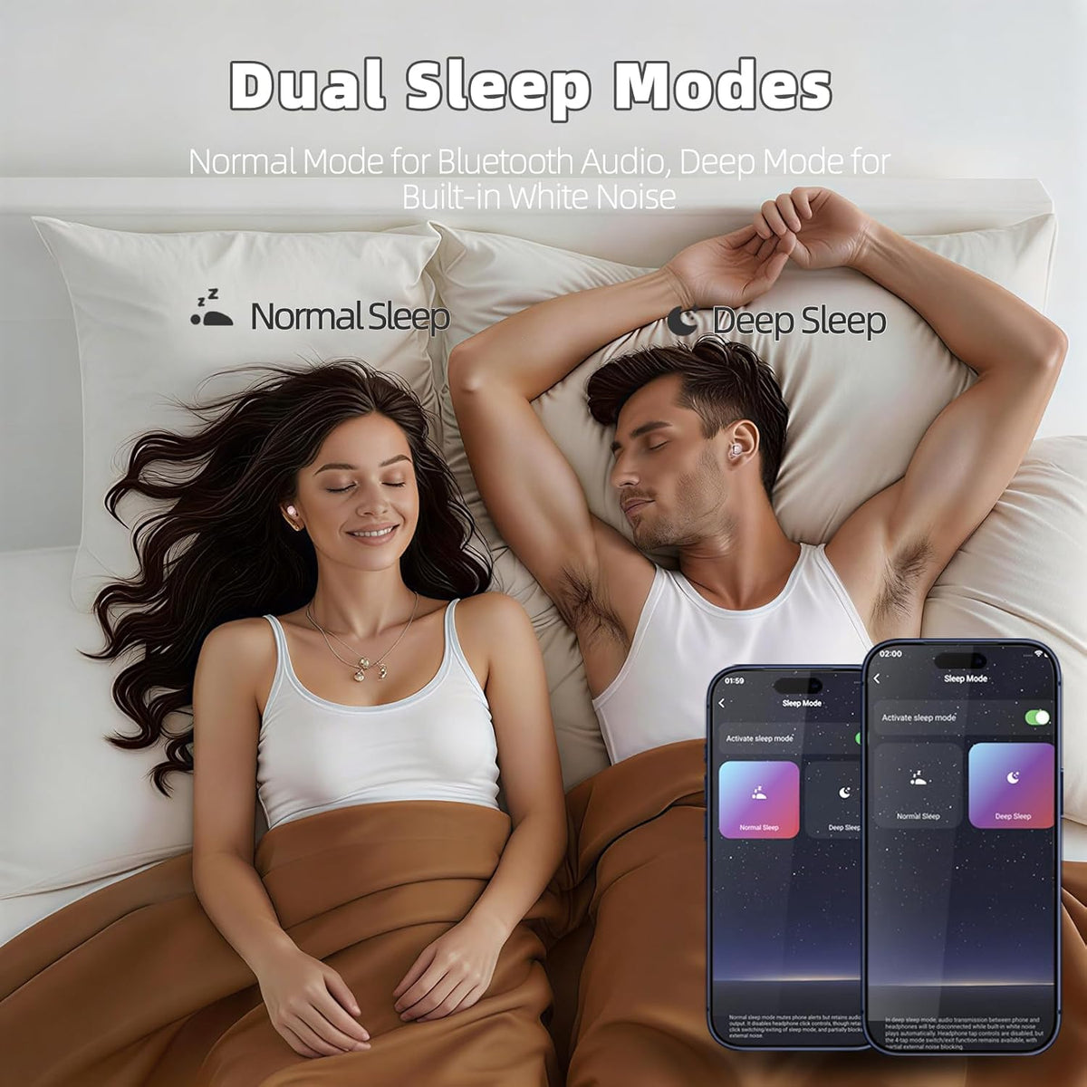 Sleep Earbuds, Bluetooth 5.4 Sleep Headphones with Dedicated App, Dual Sleep Modes, 48H Sleep Earphones with 7 EQ Modes, 5 White Noise, Mini Sleep Ear Buds for Napping/Sleeping/Traveling, Rose Gold